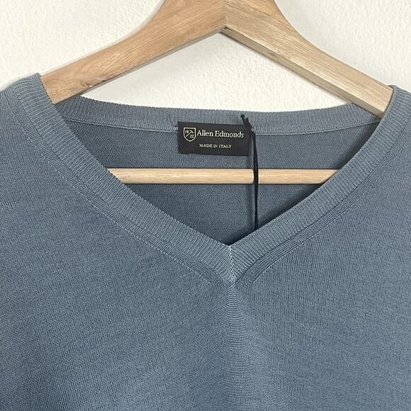 Allen Edmonds 100% Merino Wool Blue V-Neck Formal Designer Sweater Men's‎ M NWT - Picture 5 of 8